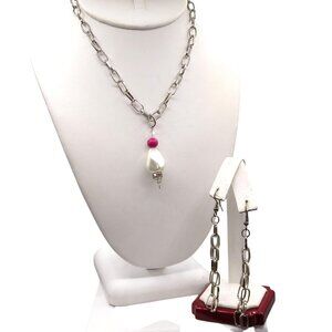 Retro Chain Punk Parure, Elongated Links in Silver Tone, Vintage Jewelry Set